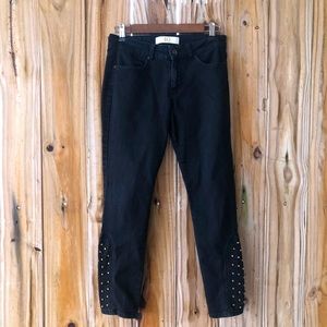 Zara Faded Black Stretch Skinny Studded Ankle Jeans